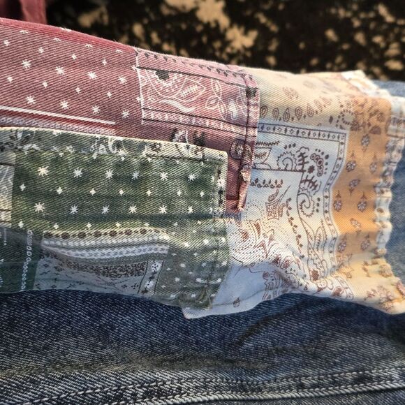 SO Super High Rise DAD Jeans Patchwork Raw Hem Acid Wash Sz 9/29W Junior Button - Picture 13 of 15